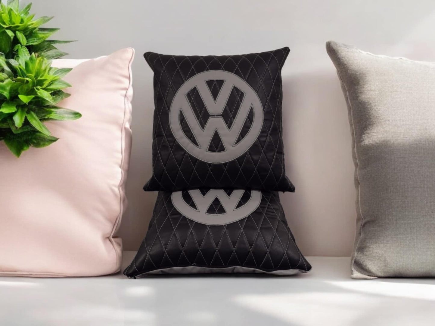 VW Leatherette Diamond Stitch Cushions (Pair including fillers)