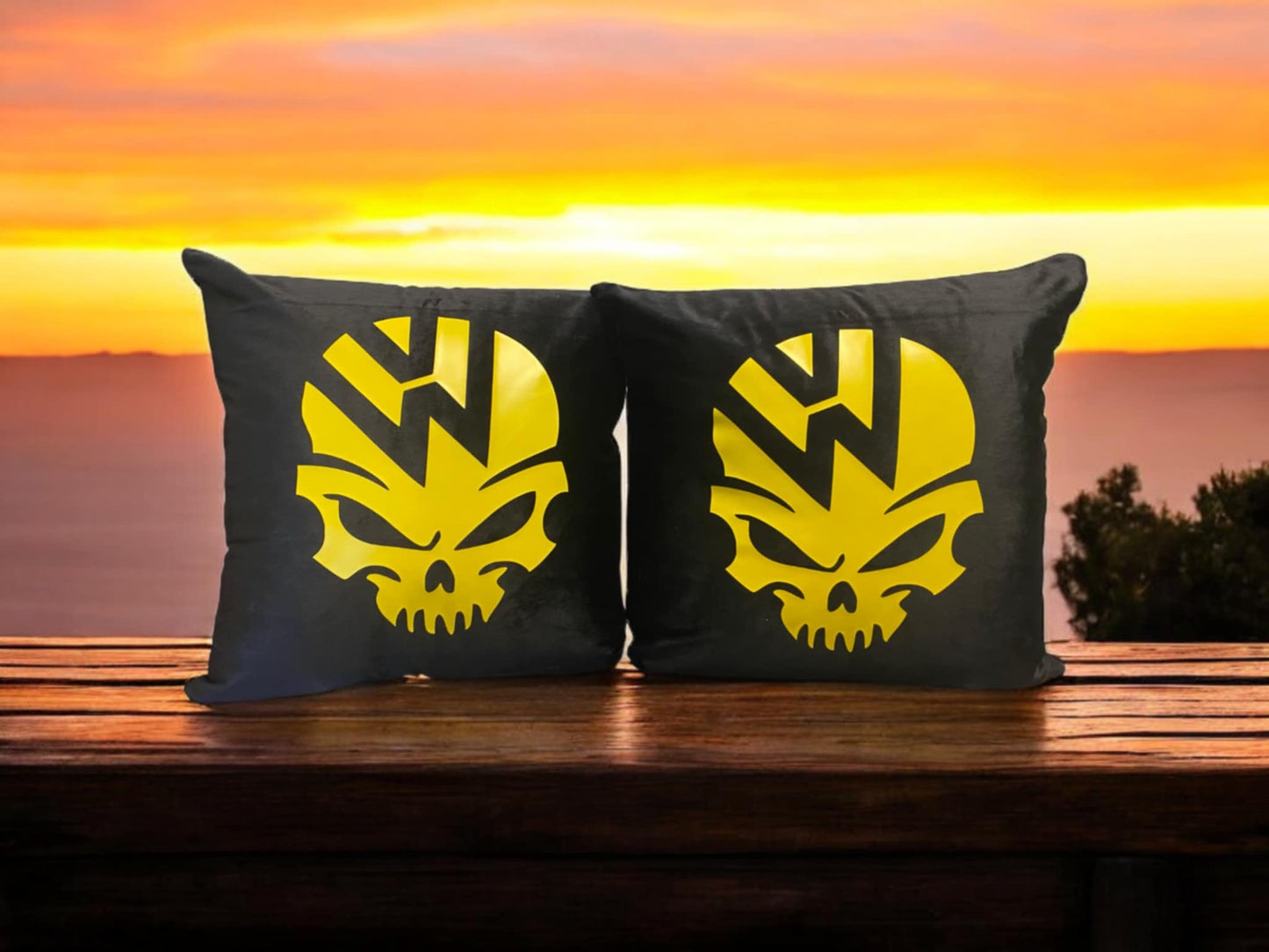 VW Skull Velvet Cushions X2